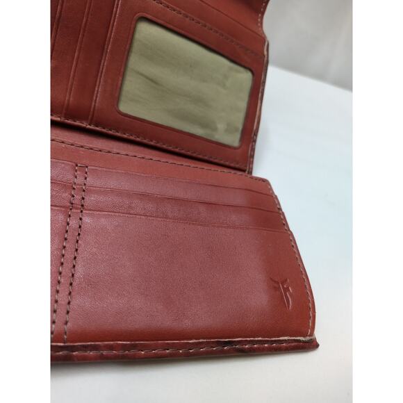 Frye Brown Leather Logo Credit Card ID Window Trifold Long Wallet - Picture 9 of 12